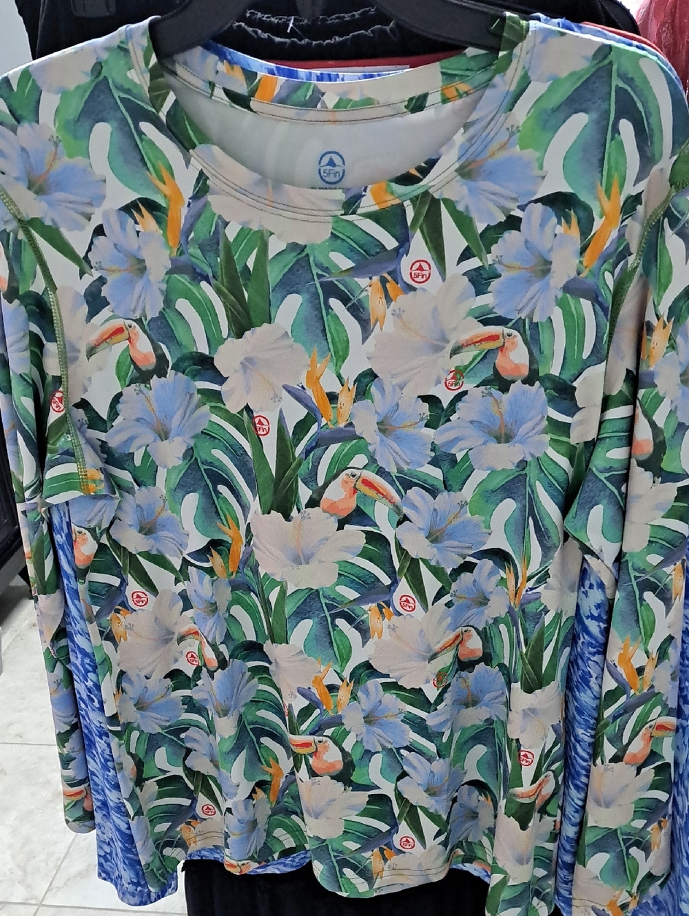 Tropical Toucan Long Sleeve Tee - Blue/Green Floral
